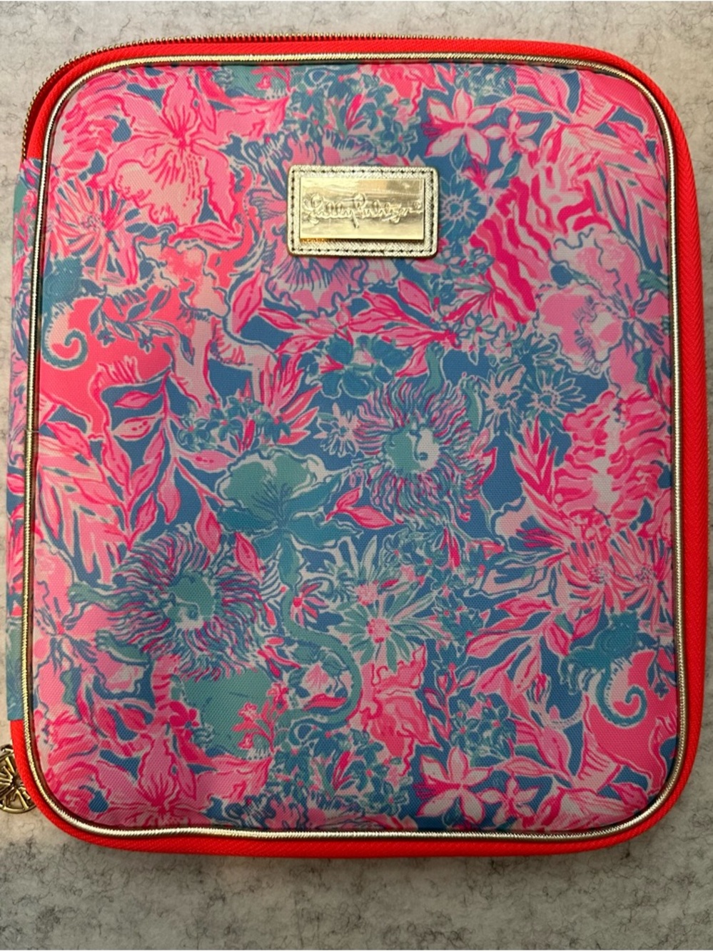 Lilly Pulitzer Pink, Teal & Coral Floral Zip iPad Laptop Pouch - NWOT